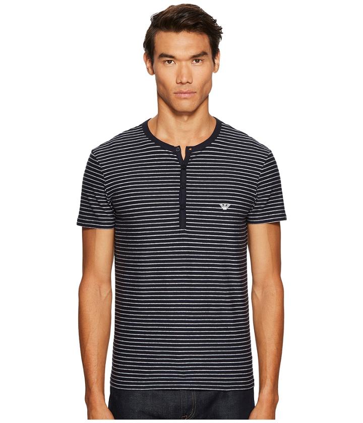 Emporio Armani - Yarn-dyed Cotton Henley T-shirt