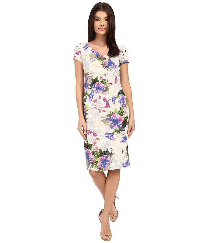 Adrianna Papell - Short Sleeve V-neck Dress With Beads