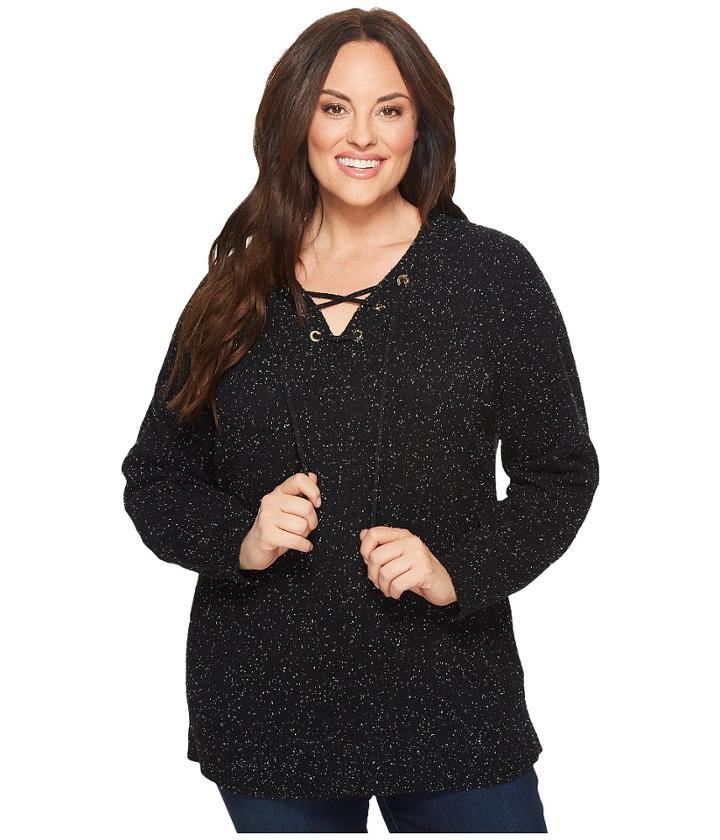 Calvin Klein Plus - Plus Size Flecked Lace-up Sweater
