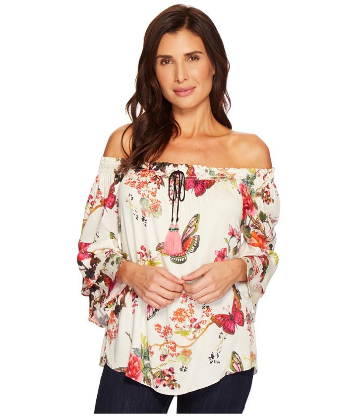 Hale Bob - Petal Pusher Stretch Satin Woven Off Shoulder Top