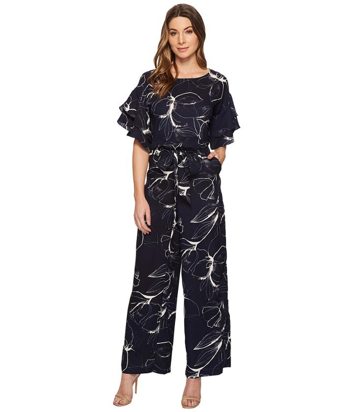 Vince Camuto - Ruffle Sleeve Fresco Petals Belted Jumpsuit
