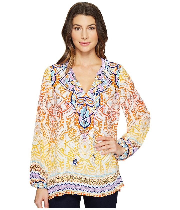 Hale Bob - Pop Artist Washed Silk Crepe De Chine Long Sleeve Top