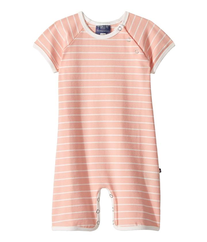 Toobydoo - Peach White Pinstripe Shortie Jumpsuit
