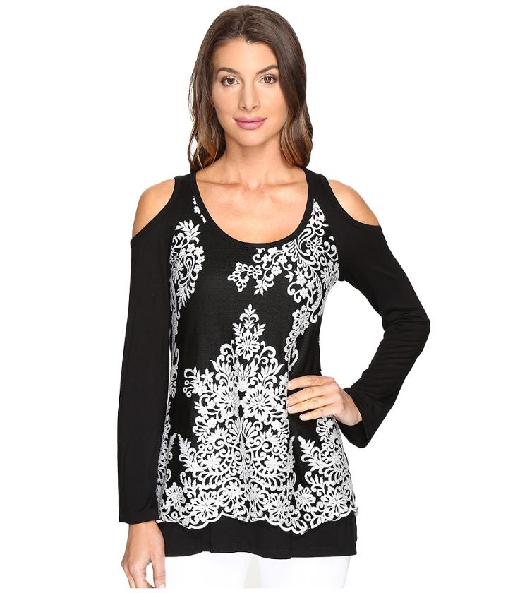 Karen Kane - Lace Overlay Cold Shoulder Top