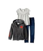 Hudson Kids - Three-piece Set W/ Jersey Top, Fleece Jacket, And Skinny Denim Pants