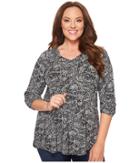 Lucky Brand - Plus Size Black White Printed Top