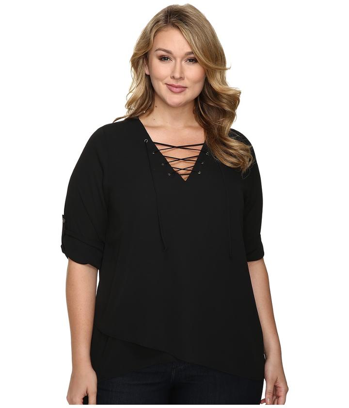 Karen Kane Plus - Plus Size Lace-up Roll-tab Top