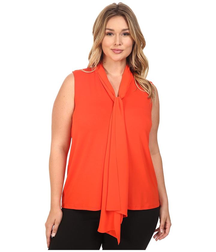 Vince Camuto Specialty Size - Plus Size Sleeveless High-low Hem V-neck Top With Woven Scarf
