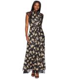 Tahari By Asl - Floral High Neck With Lace Sleeve A-line Gown