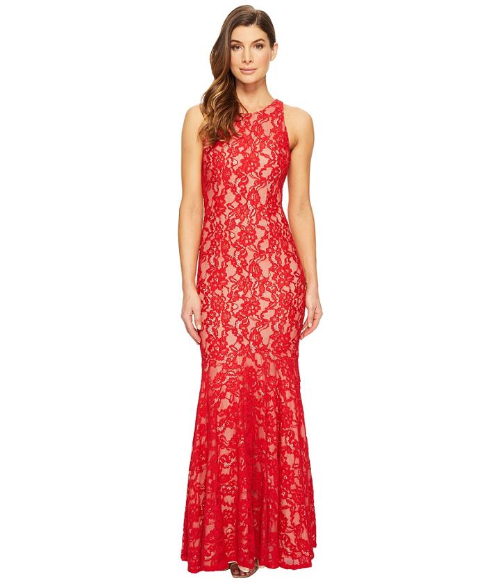 Aidan Mattox - Long Stretch Lace Gown With Godet Hem