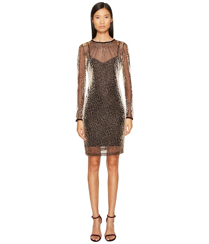 Just Cavalli - Long Sleeve Cheetah Print Overlay Dress