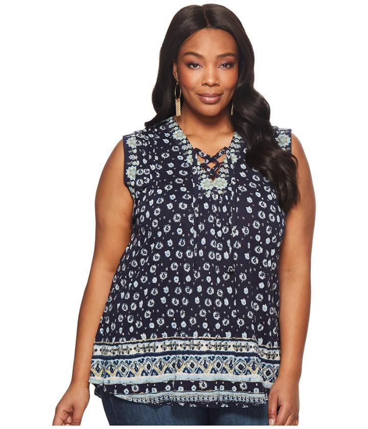 Lucky Brand - Plus Size Lace-up Printed Top