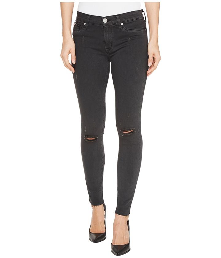 Hudson - Nico Mid-rise Ankle Raw Hem Super Skinny Five-pocket Jeans In Blackened Charcoal