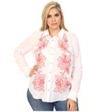 Stetson - Plus Size White Voile Long Sleeve Woven Shirt