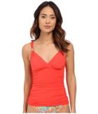 Lauren By Ralph Lauren - Laguna Solids Shirred Surplice Tankini Top W/ Removable Cup And Slimming Fit