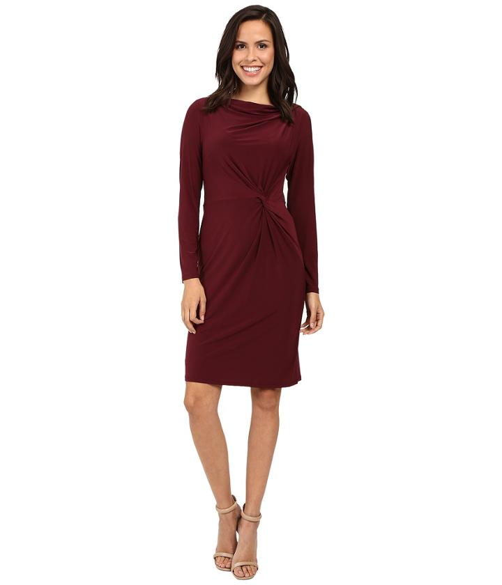 Adrianna Papell - Long Sleeve Front Knot Draped Dress