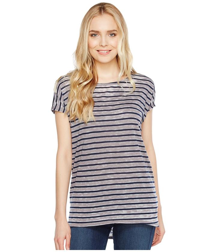 Allen Allen - Stripe Cap Sleeve High-low Crew