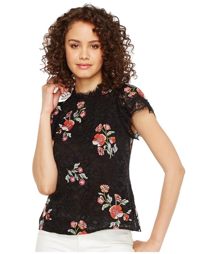 Rebecca Taylor - Short Sleeve Lace Top W/ Embroidery