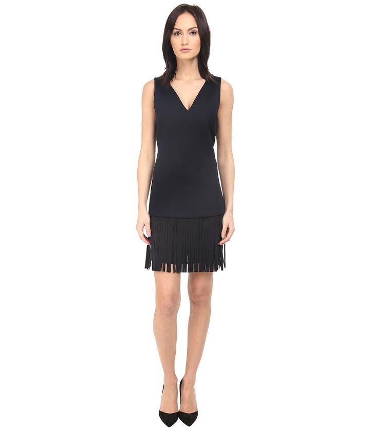 Neil Barrett - Deep V-neck Fringed Fine Double Bonded Sweat Dress