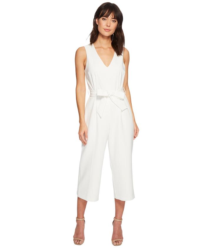 Vince Camuto - Sleeveless V-neck Belted Poly Base Jumpsuit