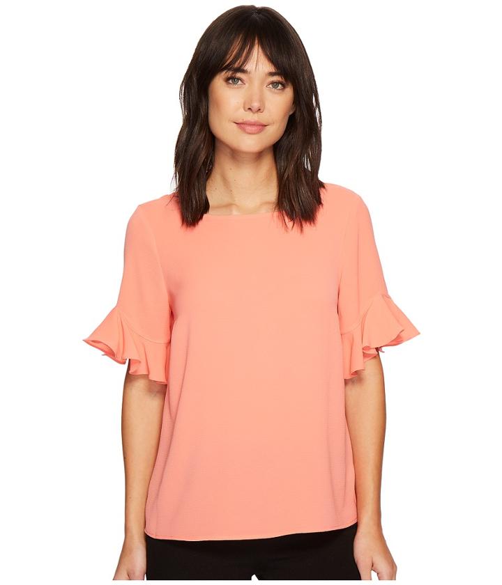 Cece - 3/4 Ruffle Sleeve Textured Blouse