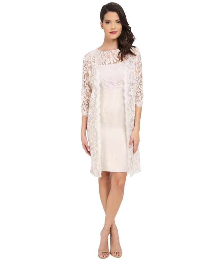 Adrianna Papell - Bow Detail Lace Top Sheath With Long Jacket