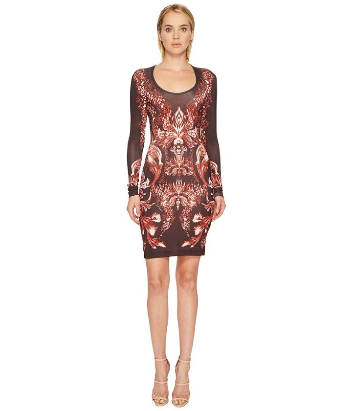 Just Cavalli - Plume Of Baroque Printed Long Sleeve Scoop Neck Dress