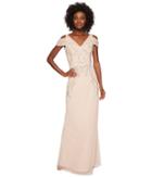 Adrianna Papell - V-neck Long Beaded Mob Gown With Cap Sleeves