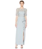 Adrianna Papell - 3/4 Sleeve Beaded Bodice Mob Gown With Ruffle Crepe Skirt