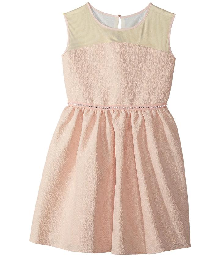 Us Angels - Brocade And Mesh Illusion Neckline Dress