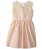 Us Angels - Brocade And Mesh Illusion Neckline Dress