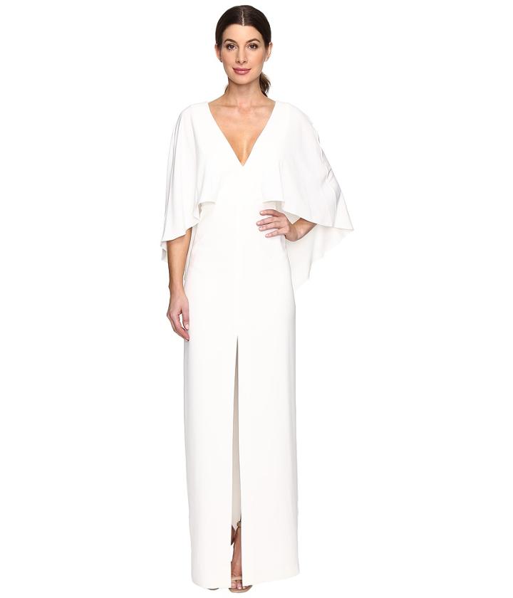 Halston Heritage - Cape Sleeve V-neck Gown W/ Chain Belt