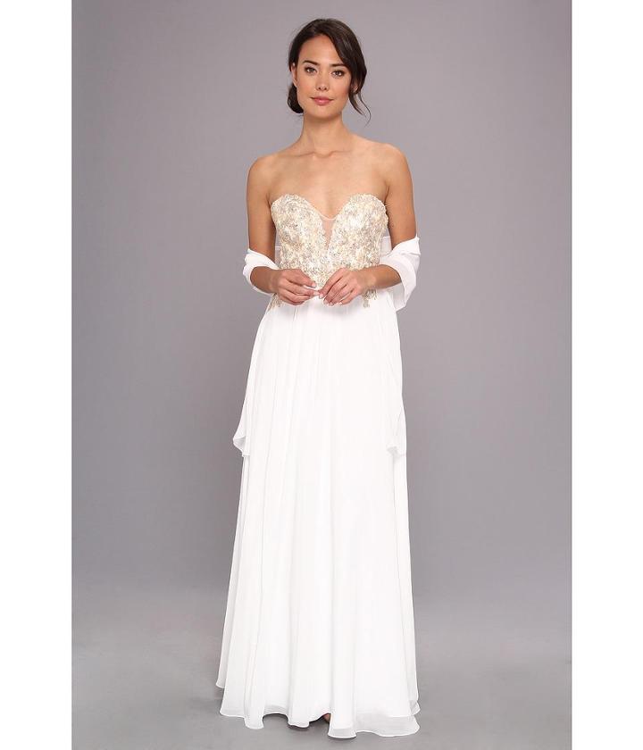 Faviana Glamour Strapless Floral And Mesh Bodice Gown S7325