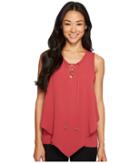 Vince Camuto Specialty Size - Petite Sleeveless Handkerchief Lace-up Texture Blouse