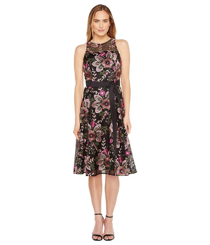 Tahari By Asl - Embroidered Mesh Tea-length Dress