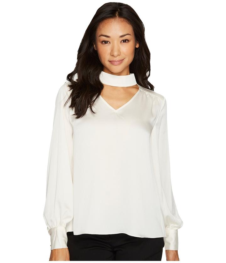 Vince Camuto Specialty Size - Petite Long Sleeve Mock Choker Neck V-neck Blouse
