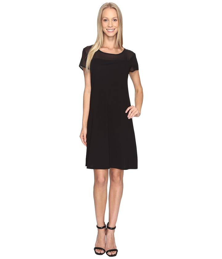 Vince Camuto - Short Sleeve Sheer Yoke Flare Dress