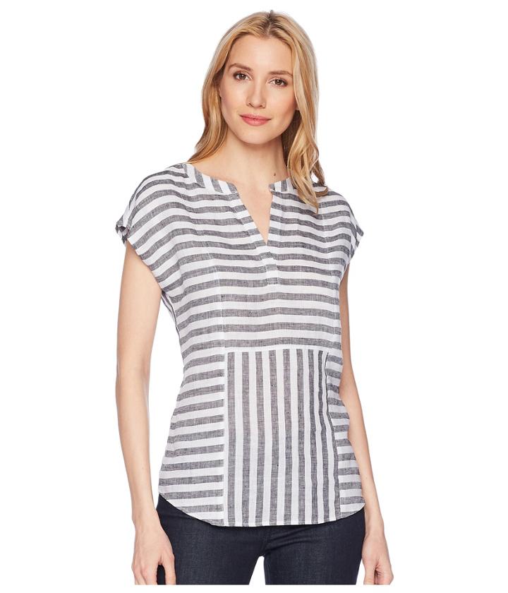 Two By Vince Camuto - Cap Sleeve Resort Stripe Linen Blouse