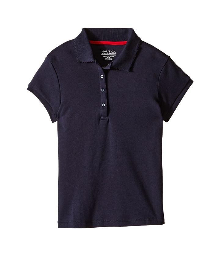 Nautica Kids - Girls Plus Short Sleeve Polo With Picot Stitch Collar