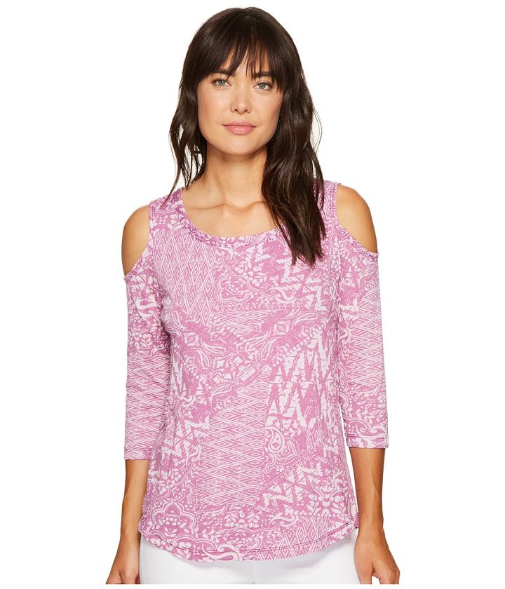 Mod-o-doc - Patchwork Burnout Jersey 3/4 Sleeve Cold Shoulder Tee