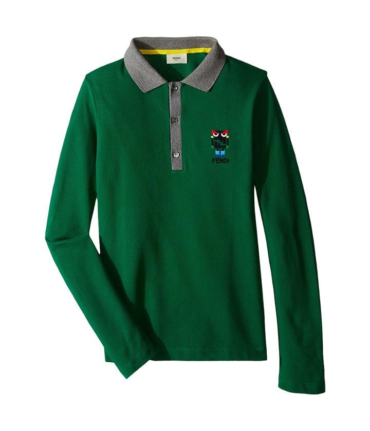 Fendi Kids - Long Sleeve Polo T-shirt W/ Monster Logo Detail