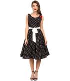 Unique Vintage - Dotted Swing Dress With Sash