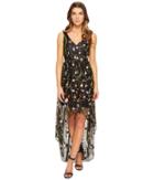 Adrianna Papell - Embroidered Tulle V-neck High-low Hem Gown
