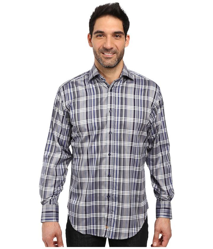 Thomas Dean &amp; Co. - Long Sleeve Woven Grid Plaid