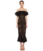 Marchesa Notte - Off The Shoulder Corded Lace Ruffle Cocktail With Flounce
