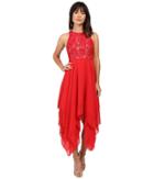 Aidan Mattox - Stretch Lace Halter Cocktail Dress With Hanky Hem Skirt Detail