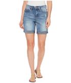 Tribal - Stretch Denim Boyfriend Shorts W/ Abrasion In Faded Blue