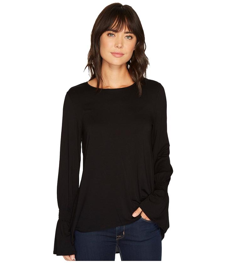 Vince Camuto - Long Sleeve Flutter Cuff Mix Media Top