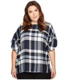 Two By Vince Camuto - Plus Size Ruffled Short Sleeve Relaxed Broken Plaid Tee