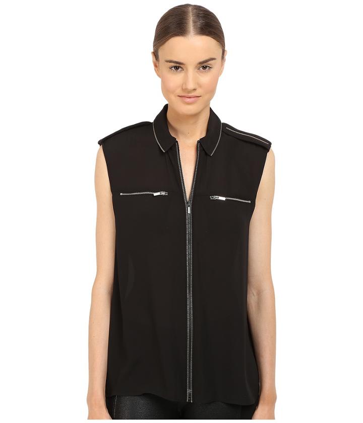 The Kooples - Short Sleeve Shirt In Dull Matt Crepe With Zip Detail